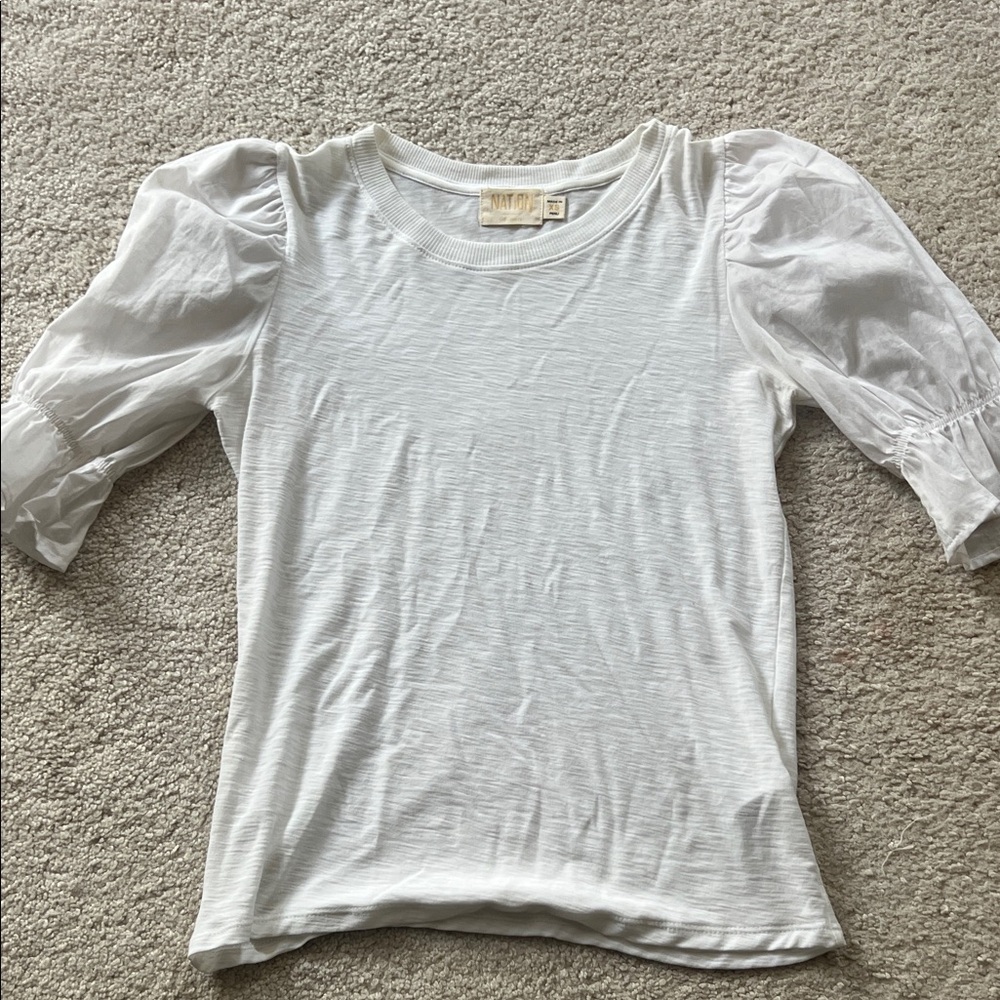 Nation Los Angelas White Puff Sleeve Tshirt Top small